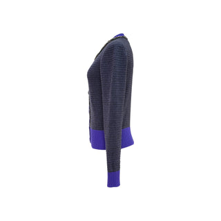 Chanel Grey & Purple Embellished Knit Cardigan