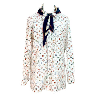 Louis Vuitton White Multicolore Monogram Cotton Shirt with Matching Scarf