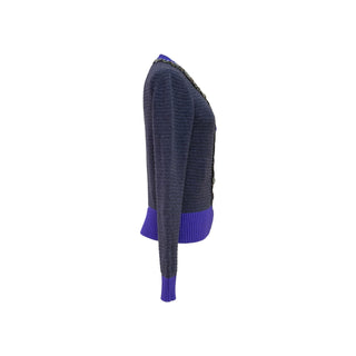 Chanel Grey & Purple Embellished Knit Cardigan