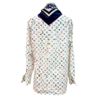 Louis Vuitton White Multicolore Monogram Cotton Shirt with Matching Scarf