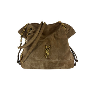 Saint Laurent Brown Suede Monogram Jamie Small Shopping Bag with Matching Pouch