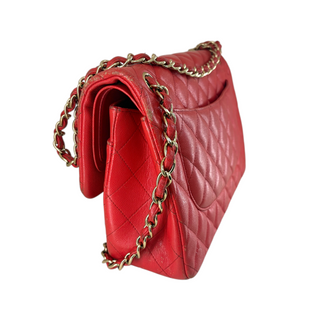 Chanel Red Quilted Caviar Leather Jumbo Classic Flap Bag Gold Hardware