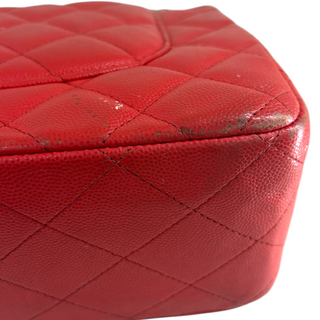 Chanel Red Quilted Caviar Leather Jumbo Classic Flap Bag Gold Hardware