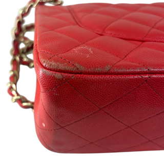 Chanel Red Quilted Caviar Leather Jumbo Classic Flap Bag Gold Hardware