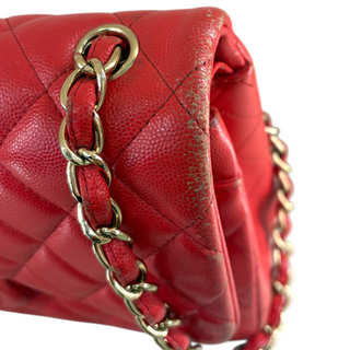 Chanel Red Quilted Caviar Leather Jumbo Classic Flap Bag Gold Hardware