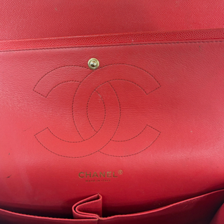 Chanel Red Quilted Caviar Leather Jumbo Classic Flap Bag Gold Hardware