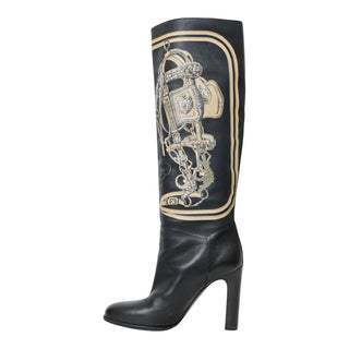 Hermès Black Limited Edition 'Brides de Gala' Knee High Leather Boots