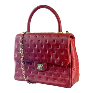 Chanel Red Embossed Lambskin Top Handle Flap Bag