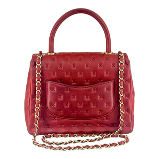 Chanel Red Embossed Lambskin Top Handle Flap Bag