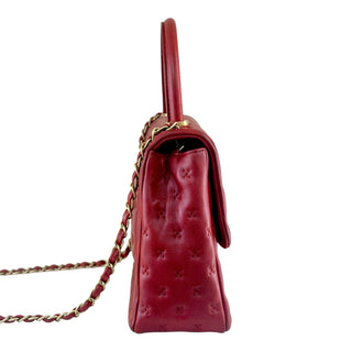 Chanel Red Embossed Lambskin Top Handle Flap Bag