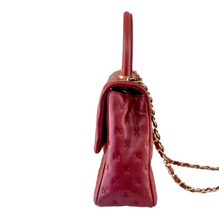 Chanel Red Embossed Lambskin Top Handle Flap Bag