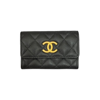 Chanel Black Caviar Leather Classic Card Holder Gold Hardware