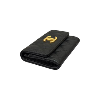 Chanel Black Caviar Leather Classic Card Holder Gold Hardware