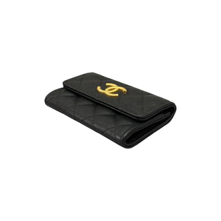 Chanel Black Caviar Leather Classic Card Holder Gold Hardware