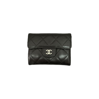 Chanel Black Lambskin Classic Card Holder with Silver Hardware