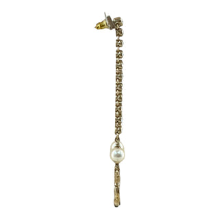 Chanel Gold Tone Crystal & Pearl CC Drop Earrings