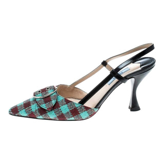 Prada Checked Slingback Pointed-Toe Pumps