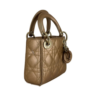Christian Dior Metallic Bronze Lady Dior Mini Cannage Metallic Leather Bag