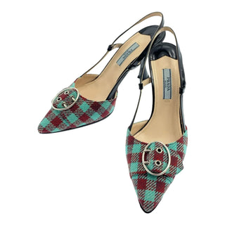 Prada Checked Slingback Pointed-Toe Pumps
