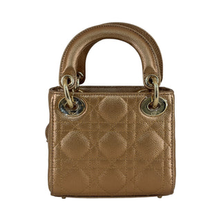 Christian Dior Metallic Bronze Lady Dior Mini Cannage Metallic Leather Bag