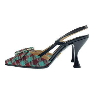 Prada Checked Slingback Pointed-Toe Pumps