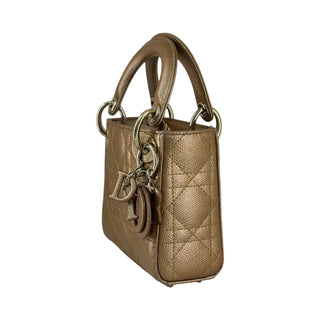 Christian Dior Metallic Bronze Lady Dior Mini Cannage Metallic Leather Bag