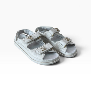 Chanel White Quilted Leather CC Sandals EU 36