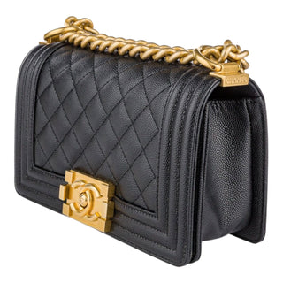Chanel Small Boy Black Caviar Leather Shoulder Bag