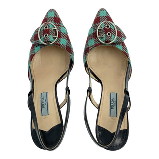Prada Checked Slingback Pointed-Toe Pumps