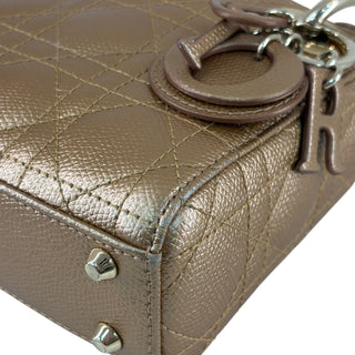 Christian Dior Metallic Bronze Lady Dior Mini Cannage Metallic Leather Bag