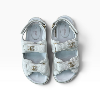 Chanel White Quilted Leather CC Sandals EU 36