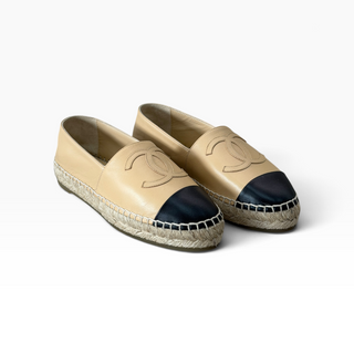Chanel Beige & Black CC Espadrilles EU 36