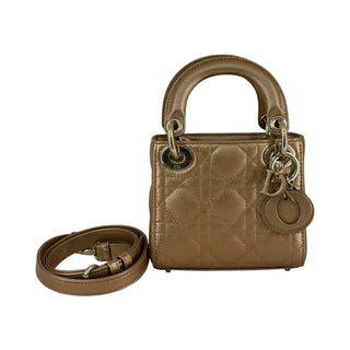 Christian Dior Metallic Bronze Lady Dior Mini Cannage Metallic Leather Bag