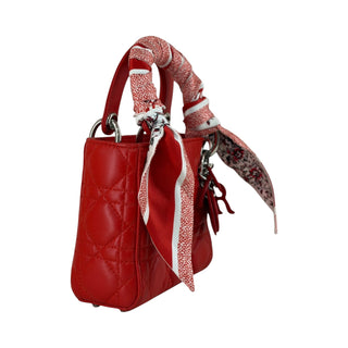 Christian Dior Lady Red Dior Mini Cannage Lambskin Bag Red with Twilly & Strap