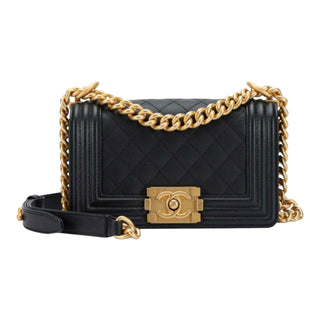 Chanel Small Boy Black Caviar Leather Shoulder Bag