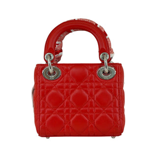 Christian Dior Lady Red Dior Mini Cannage Lambskin Bag Red with Twilly & Strap