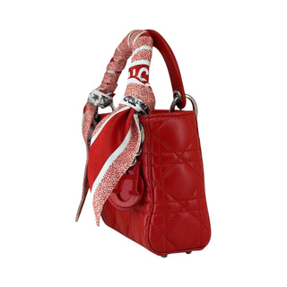 Christian Dior Lady Red Dior Mini Cannage Lambskin Bag Red with Twilly & Strap