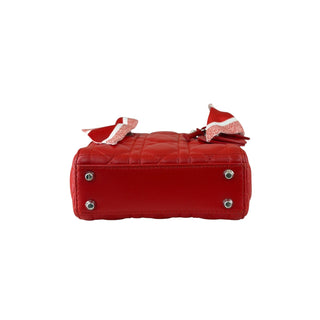 Christian Dior Lady Red Dior Mini Cannage Lambskin Bag Red with Twilly & Strap