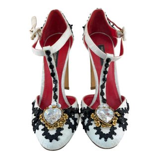 Dolce & Gabbana Crystal Embellished T-Bar Jacquard Pumps