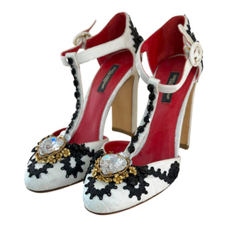 Dolce & Gabbana Crystal Embellished T-Bar Jacquard Pumps