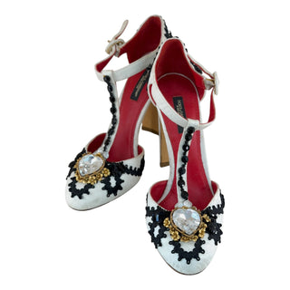 Dolce & Gabbana Crystal Embellished T-Bar Jacquard Pumps