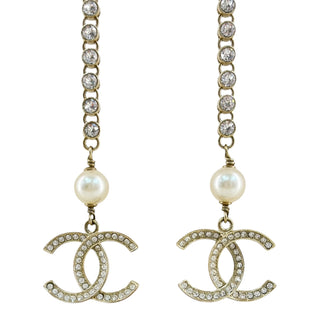 Chanel Gold Tone Crystal & Pearl CC Drop Earrings