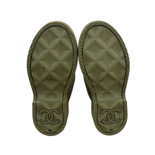 Chanel Khaki Green Rubber CC Logo Knee-High Rain Boots Size 38