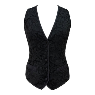 Dolce & Gabbana Black Lace Tailored Waistcoat Vest