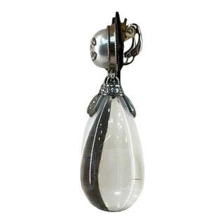 Chanel Silver Tone Crystal CC Faux Pearl Stud & Clear Teardrop Drop Earrings