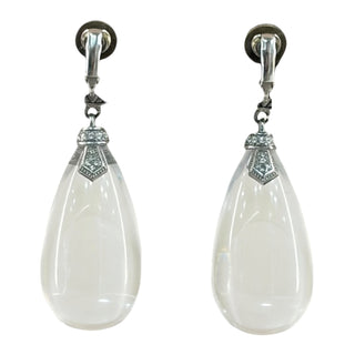 Chanel Silver Tone Crystal CC Faux Pearl Stud & Clear Teardrop Drop Earrings