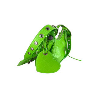 Balenciaga Neon Green Crocodile-Embossed Leather Le Cagole Shoulder Bag