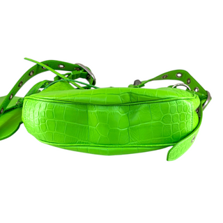 Balenciaga Neon Green Crocodile-Embossed Leather Le Cagole Shoulder Bag