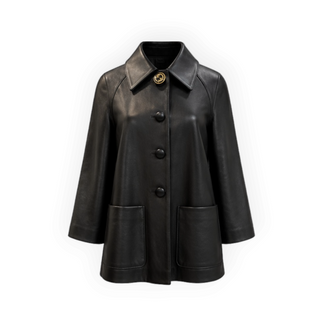 Gucci Black Lambskin Leather A-Line Coat with GG Button Size IT 40