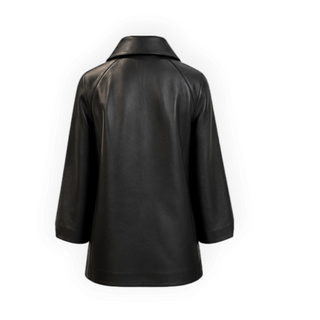 Gucci Black Lambskin Leather A-Line Coat with GG Button Size IT 40